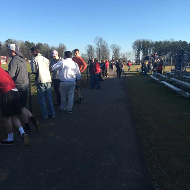 Fans supporting Lacrosse! Men's Lacrosse won against Wingate 13-9! Go Abbey! #RaiseTheRed